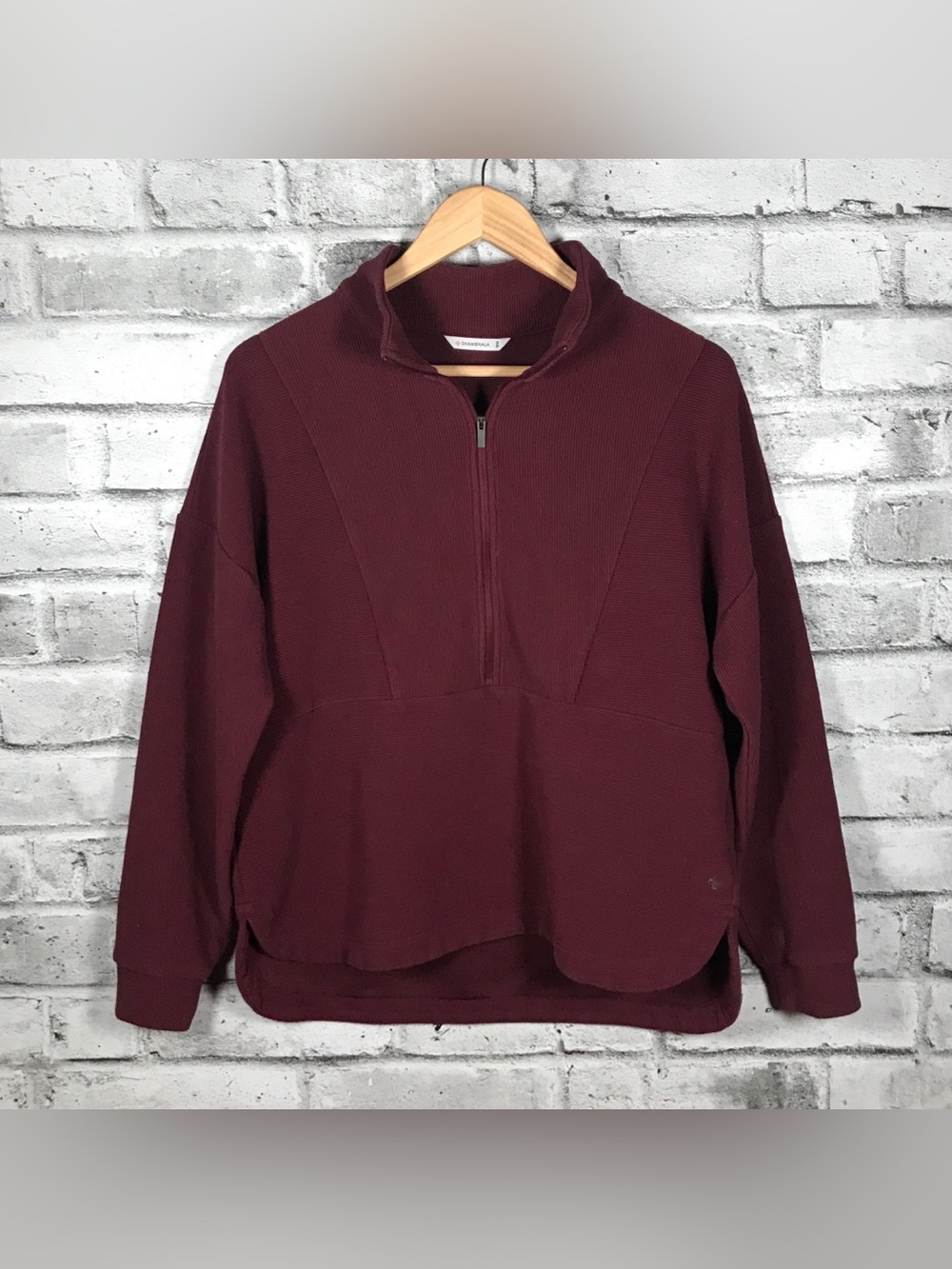 Women's Half-Zip Waffle Pullover Hoodie - Burgundy